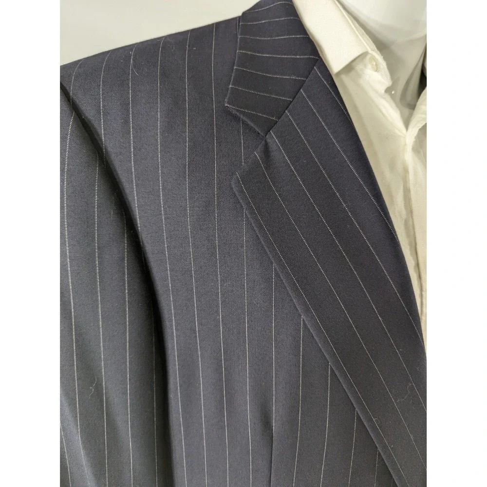 Mens Hickey Freeman Bespoke‎ Blazer Sport Jacket Wool 44R Blue Pin Stripe Flaw